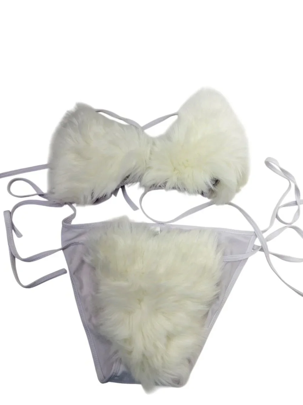 White Rave Faux Fur Two Piece Bikini Size OS